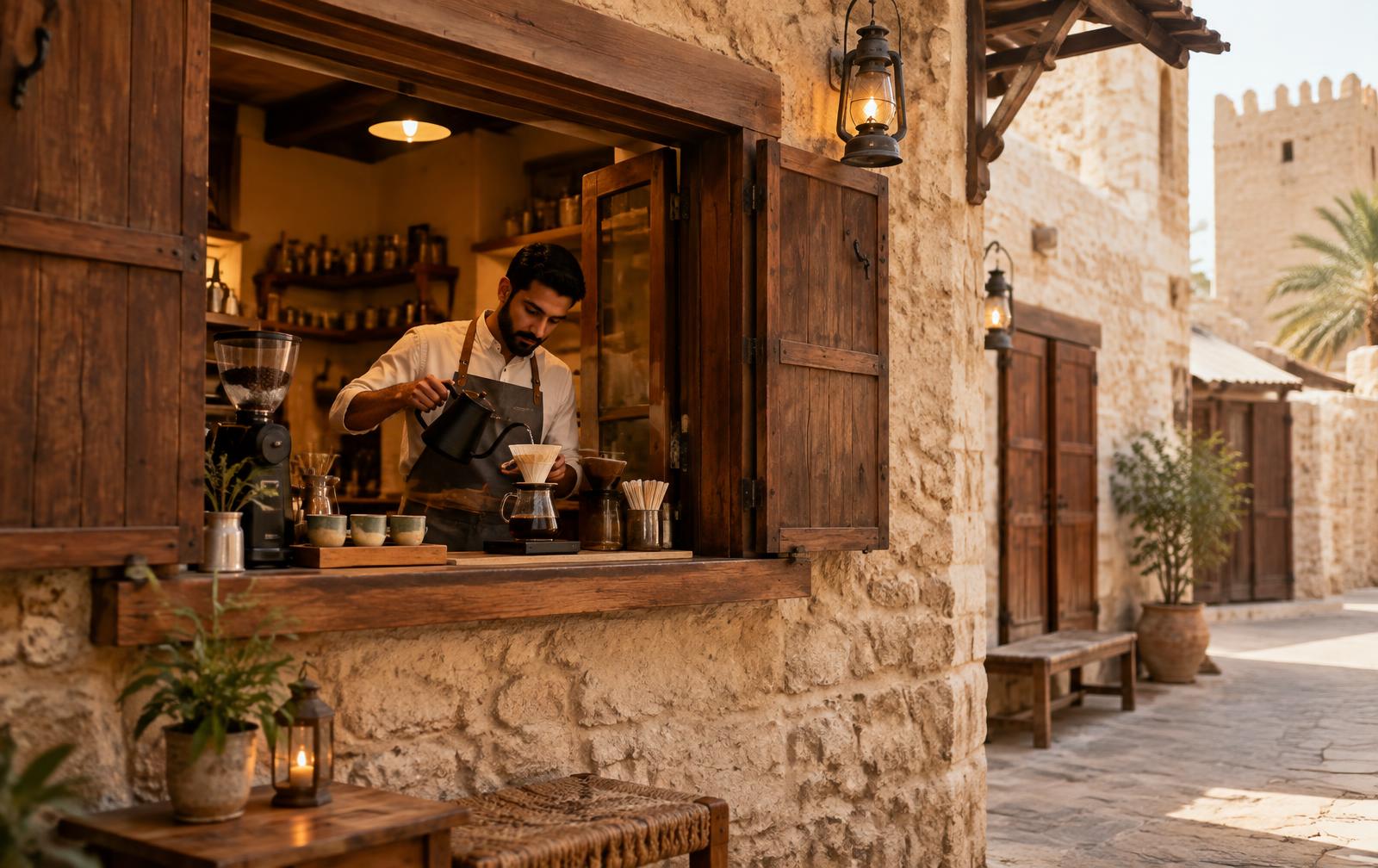 Coffee and pastries on a café table
